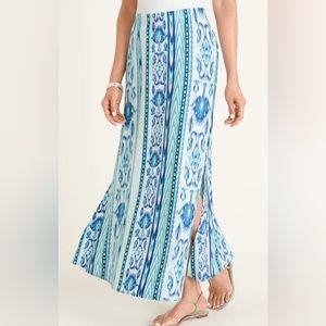 NWT Chico’s Ikat-Print Double Side-Slit Maxi Skirt Sz 4 Turquoise Blue Vacation